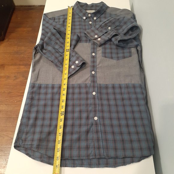 Wezc men's medium plaid color blocked button down long sleeve shirt - Picture 10 of 11